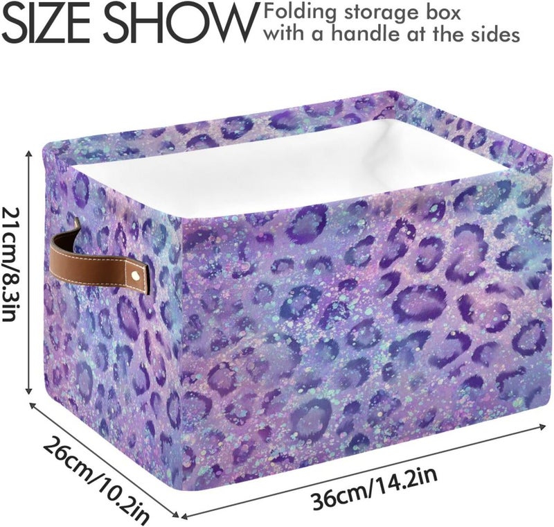 DOMIKING Glitter Leopard Purple Rectangular Storage Bin Basket with Handles - Nursery Storage Laundry Hamper Storage Baskets - Image 3